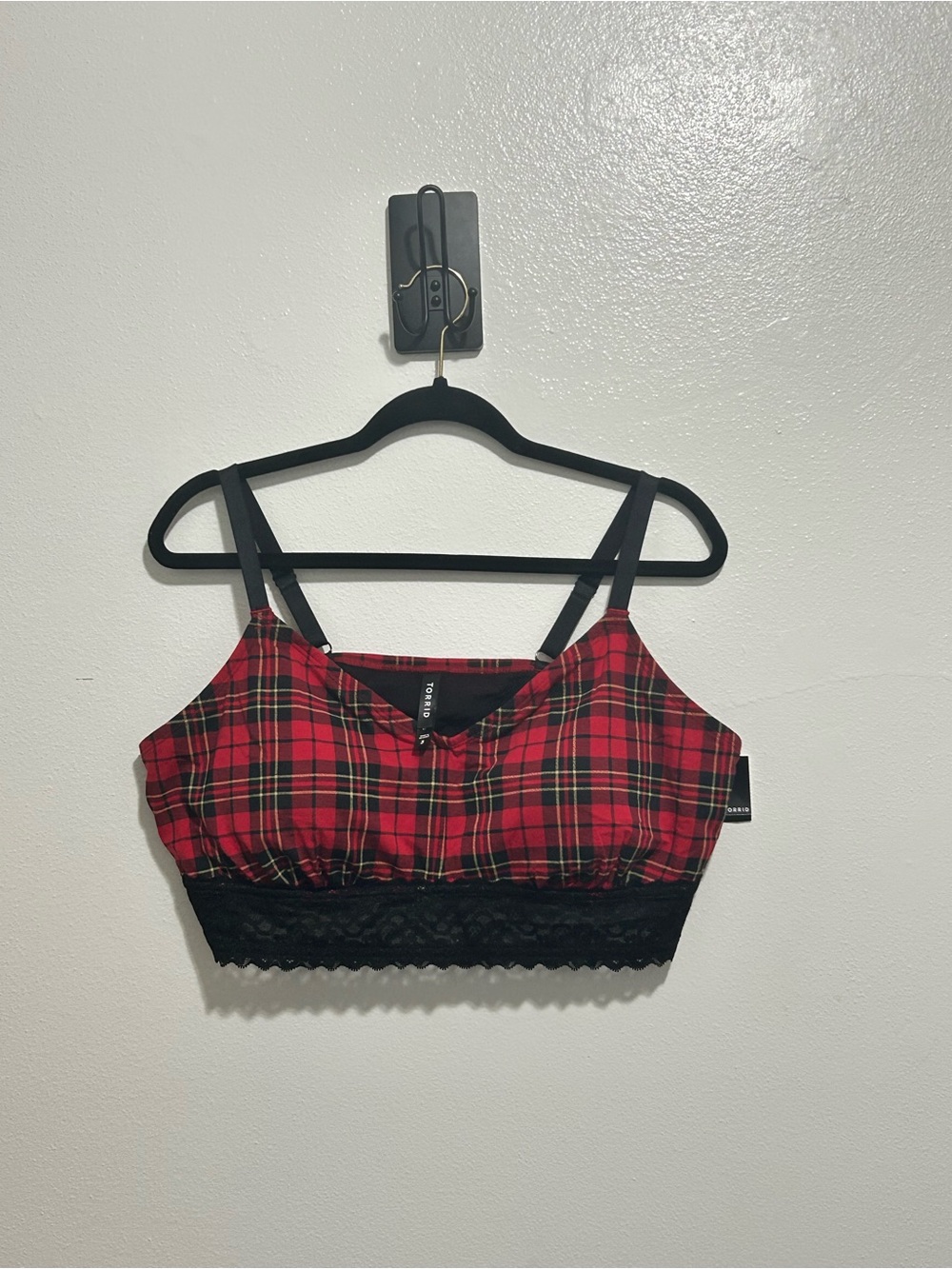 NWT Torrid Jester Red Noelle Plaid Cotton Lace Hem Bralette Size 3 3X